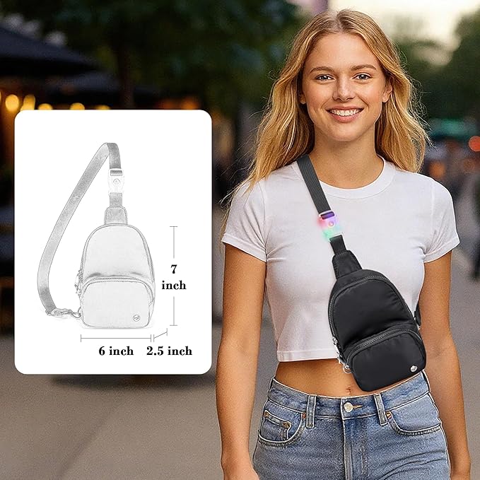 NEICOA Anti Theft Crossbody Bags for Women Small Nylon RFID Sling Bag Lightweight Travel Purse for Daily Casual Use(LED Black)