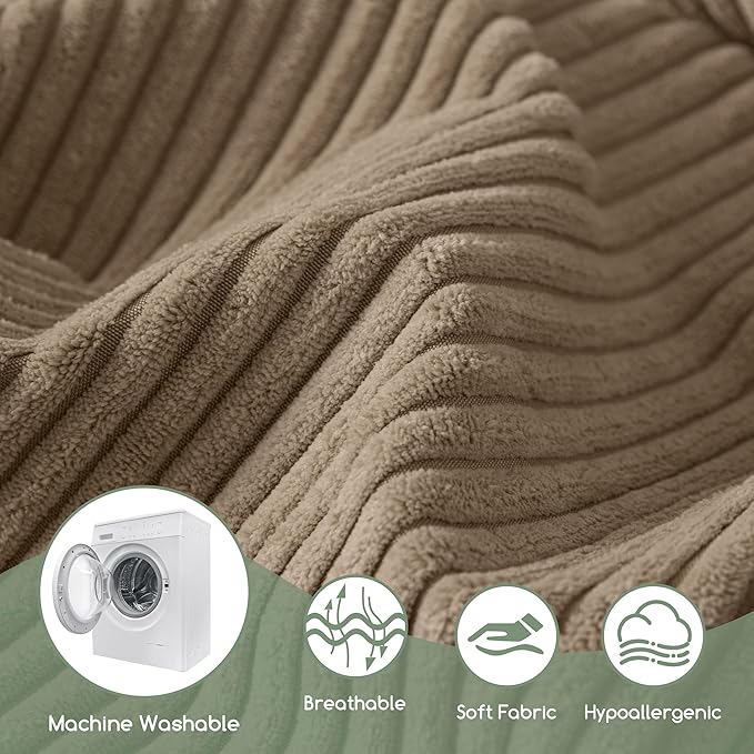 HIGOGOGO Corduroy Recliner Chair Cushion with Lumbar Support Pillow Soft Non-Slip 4" Thick Seat Pad Prevent Buttocks & Back Pain in Seniors (Brown, 12" Backrest)