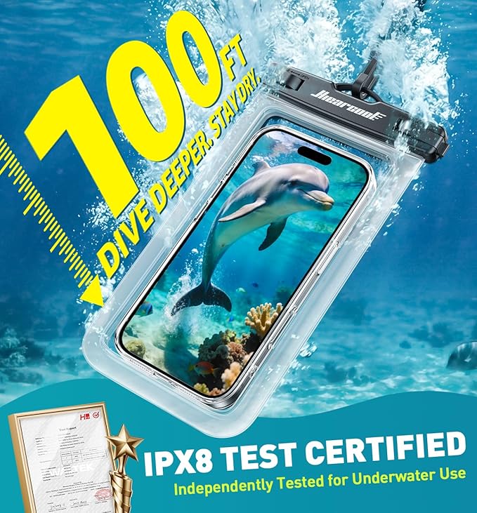 Hiearcool Waterproof Phone Pouch 2 Pack, IPX8 Dry Bag with Lanyard, Touch Screen Compatible for iPhone 17/16/15/14/13 Pro Max, Beach Swimming Cruise Travel-Clear & Mint Green