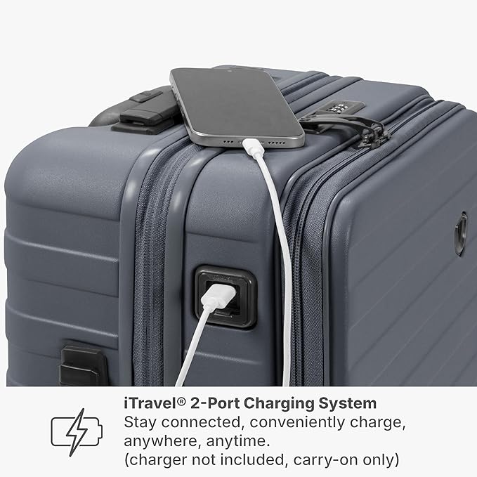 Traveler's Choice Novia Top Opening Expandable Polycarbonate Luggage with Spinner Wheels, Slate Blue, 21-Inch Carry-on