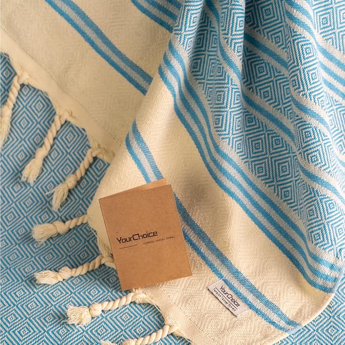 Your Choice Turkish Beach Towel (71x41) - 100% Cotton Turkish Towel, Sand Free Quick Dry Oversized, Lightweight Compact Travel Towel - Color Sky Blue