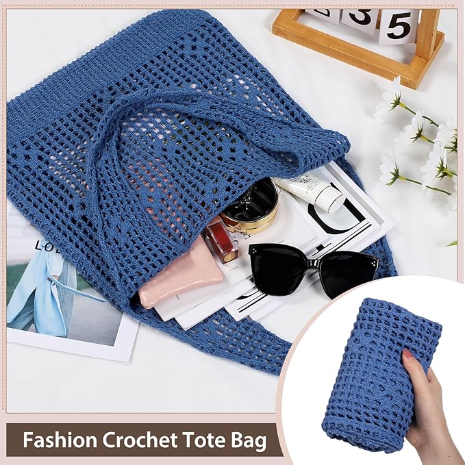 Sightor Crochet Tote Bag, Mesh Beach Bag Knit Summer Hobo Bag Vacation Boho Tote Bag for Women