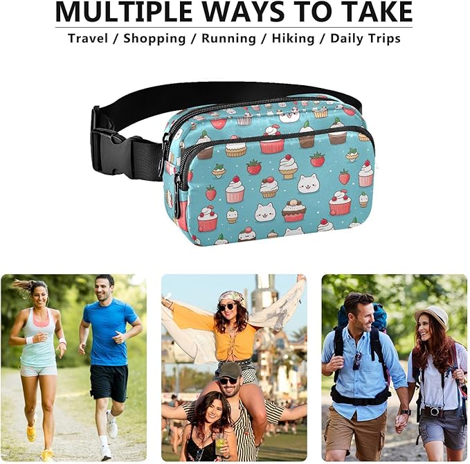 Cute Cat Ice Cream Fanny Pack for Women Men Water Resistant Fashion Waist Packs with Adjustable Strap Belt Bag for Travel Workout Jogging Hiking 21219798
