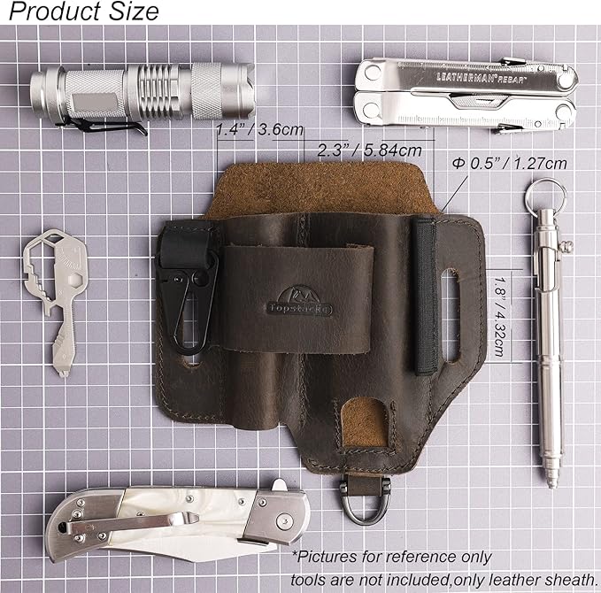 Topstache Leather Multitool Sheath,EDC Belt Organizer for Work and Daily Use,Leatherman Sheath,EDC Pocket Organizer for Flashlight and Multitool,Gifts for Men for Multitool,Darkbrown