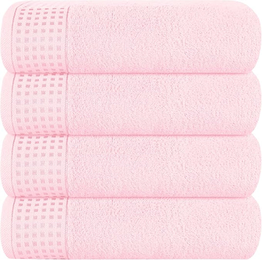 GLAMBURG Ultra Soft 4 Pack Oversized Bath Towel Set 27x54 inches, 100% Cotton Bath Towels, Highly Absorbant Compact Quickdry & Lightweight Towel, Ideal for Gym Travel Camp Pool - Pink