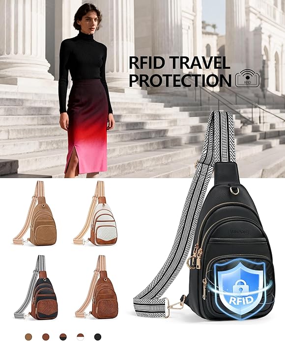 Anti Theft Crossbody Bags for Women, RFID Vegan Leather Sling Purse, Travel Chest Bag & Fanny Pack