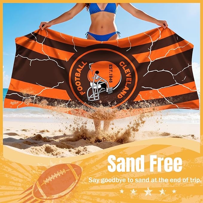Football Fan Thin Lightweight Microfiber Beach Towel Themed Big Sand Free Oversized Browns Team Men Women Gear Father Dad Birthday Gifts Ideal from Daughter Son Who Want Nothing Everything