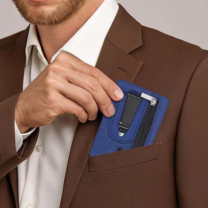 Money Clip, RFID Belt Wallet Travel Wallet Blocking Clip Pocket for Cards Pickpocket Hidden Clips Stash Credit Card Holder Compact Thin Anti-Theft for Traveling(Dark Blue)