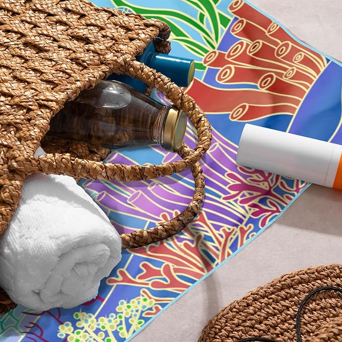 Gogreen Quick Dry Sand Free Beach Towel for Travel Pool Lightweight 71x32 in Absorbent Microfiber Oversized Towels Yoga Bath Camping Sport - Stylish Unique Gift - Coconut Tree