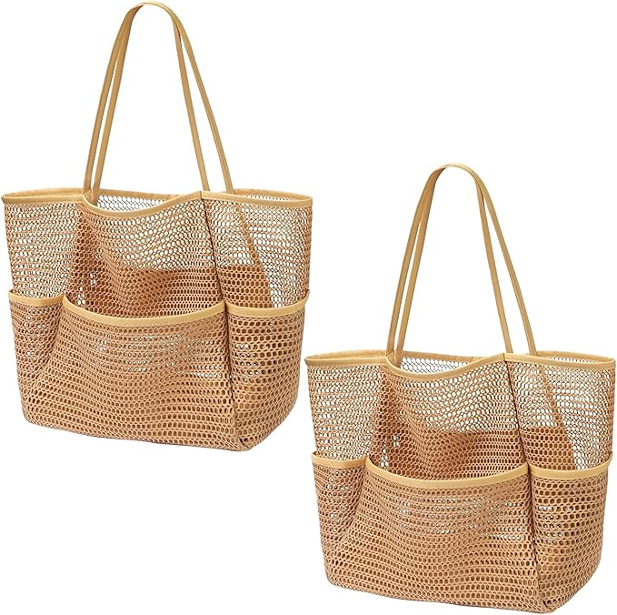 4PCS Large Beach Bags for Women,Nylon Mesh Tote Bag with Large Inner Zipper Pocket