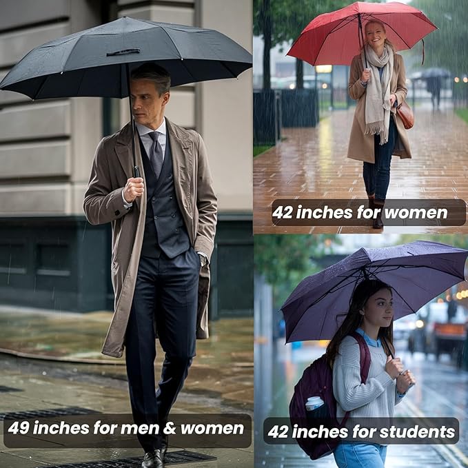 MRTLLOA 42/49 Inch Compact Travel Essentials Umbrella for Rain, Lightweight, Portable, Automatic, Strong, Waterproof Folding Umbrellas for Women, Men and Teenagers