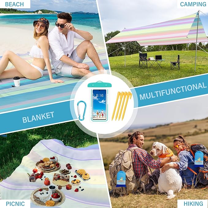 BYDOLL Beach Blanket Waterproof Sandproof 78''×81'' Suits1-4 Adults Compact Lightweight Oversized Sand-Free Blanket Large Picnic Mat for Beach Travel Camping Hiking