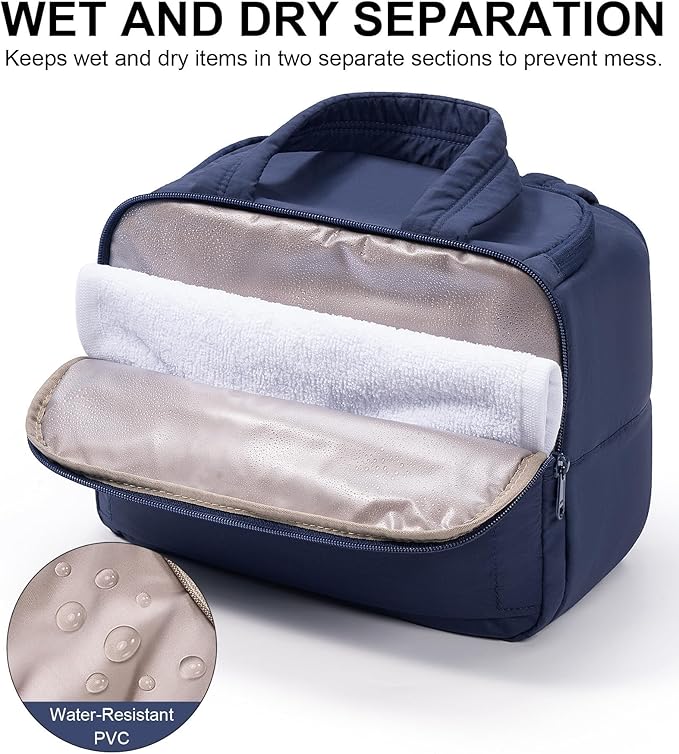Travel Toiletry Bag for Women, Lightweight Large Quilted Puffy Makeup Bag Wide-open Make up Organizer Cloud Cosmetic Bag w/Handle for Traveling Toiletries Essentials Accessories Navy Blue