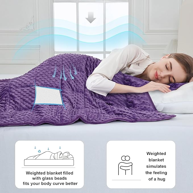 Alomidds Weighted Blanket (60"x80",15lbs Queen Size - Purple), Weighted Blankets for Adults, Breathable Soft and Comfort Minky, Heavy Blanket Microfiber Material with Glass Beads