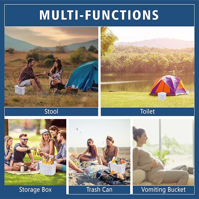 Portable Camping Toilet for Adults XL Portable Folding Toilet with Lid,Travel Portable Potty for Adults,Porta Potty Car Toilet, Grey