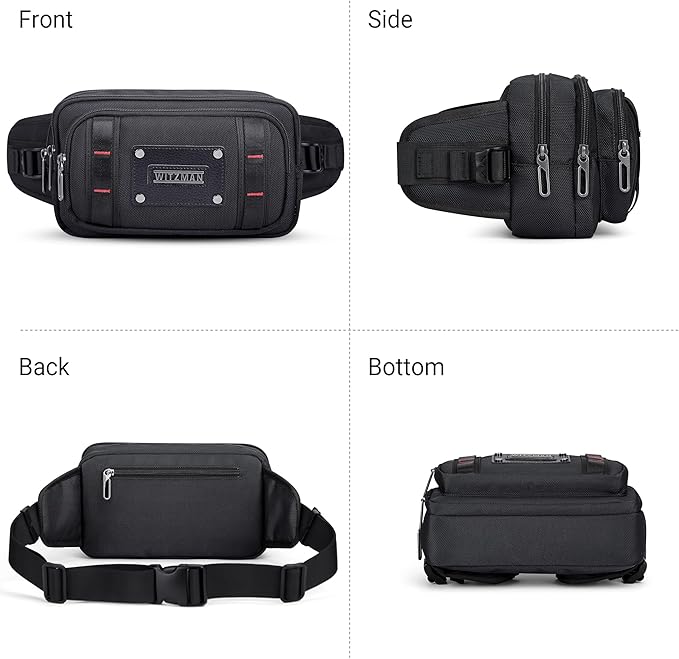 WITZMAN Fanny Pack for Men Casual Waist Bag Travel Mens Belt Bag with Adjustable Strap for Outdoors Cycling Hiking Walking(B732 Black)