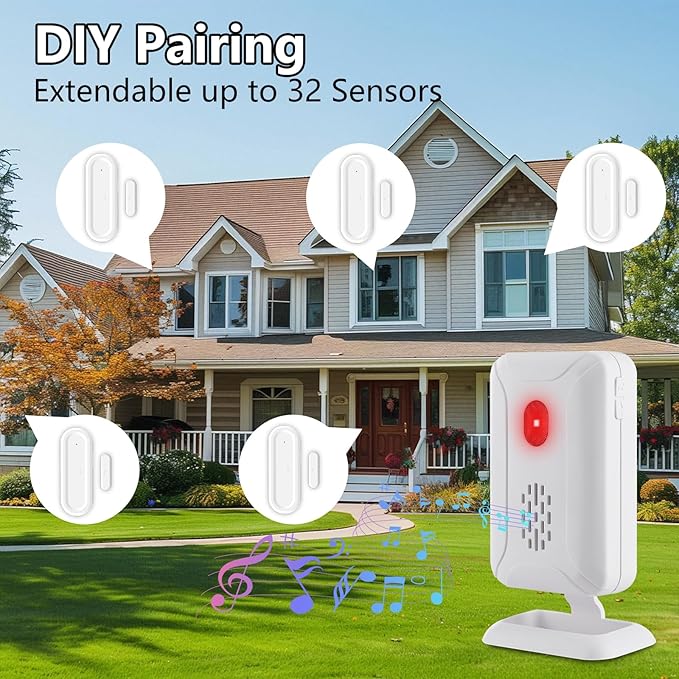 Door Alarms when Opened, GREENCYCLE Door Chimes when Door Opens with 4-Level Adjustable Volume, 600Ft Range, 36Chimes and Mute Mode LED Flashing, for Business/Home/Office/Store