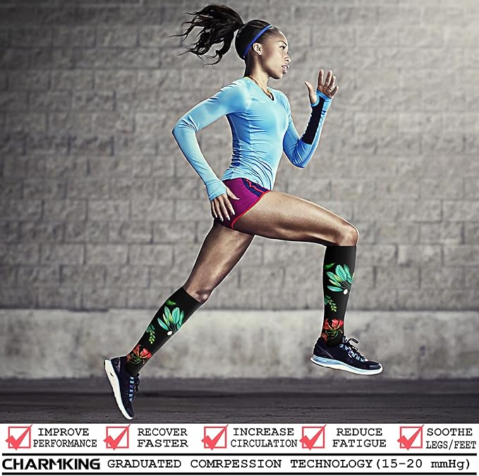 CHARMKING 6 Pairs-Compression Socks for Women & Men Circulation Best Support for Nurses, Running, Athletic,Flight Travel