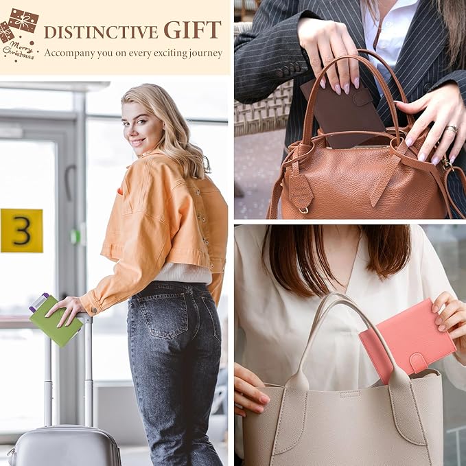 Genuine Leather Passport Holder for Women Men, Hidden Airtag Pocket, RFID Blocking, Zippered Coins Pocket & Cash Compartment Travel Gifts Essentials Passport Cover Case - Navy blue