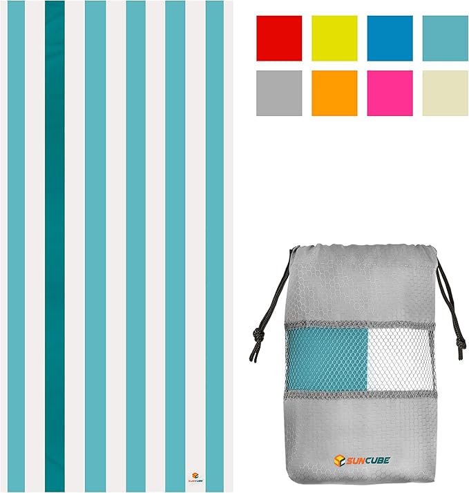 SUN CUBE Microfiber Beach Towel, Quick Dry Sand Free Beach Towel, Lightweight Compact Travel Swim Towel for Pool, Camping, Sand Resistant Packable Adult Towel - Light Blue 78x35 Inches