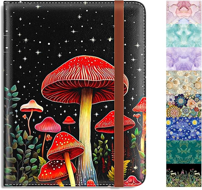 Rimilak Passport Holder, RFID Blocking Passport Cover Wallet Travel Essentials, Leather Travel Air Ticket Documents Organizer Protector for Women and Men, Red Mushroom