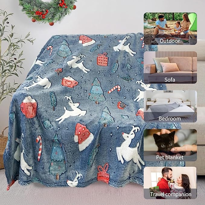 Christmas Blanket for Boys, Christmas Glow in The Dark Blanket for Kids/Toddler/Baby, Soft Fleece Blankets and Throw, Birthday 50"x 60"