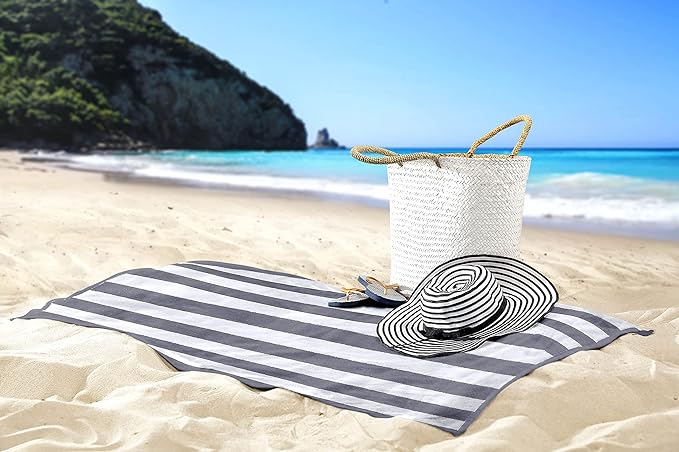 Utopia Towels 4 Pack Cabana Stripe Beach Towel, 30 by 60 Inches, Oversized 100% Ring Spun Cotton Pool Towels, Highly Absorbent Quick Dry Bath Towels for Beach, and Swim, Grey