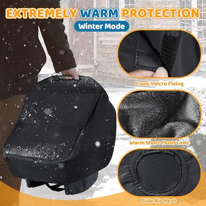 Car Seat Rain Cover with Clear Peep Window, Universal Car Seat Cover Baby with Zipper Door and Side Ventilation, All-Round Snow, Wind & Rain Canopy Waterproof Cover, Machine Washable, Black