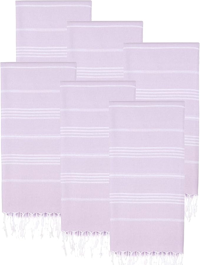 Turkish Beach Towels, Pack of 6 | Oversized, Quick Dry, Sand Free | 100% Cotton, Large 38x71 Towels for Beach, Pool, Travel | Ultra-Soft, Compact, and Absorbent | Lilac