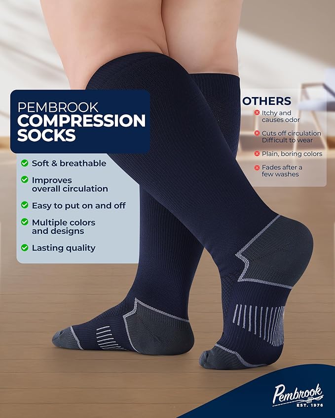 Pembrook Plus Size Compression Socks for Women Wide Calf - 3 Pairs, 20-30mmHg Extra Wide Calf Compression Socks, Up to 4XL