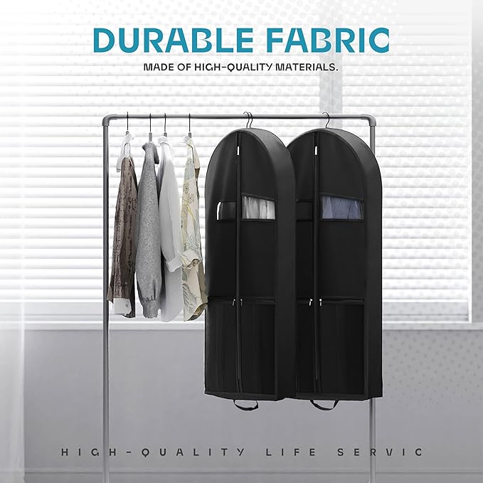 43" Travel Garment Bag with Accessories Zipper Pocket, Heavy Duty Suit Bag for Suits, Tuxedos, Dresses, Coats, Black, 1 pack