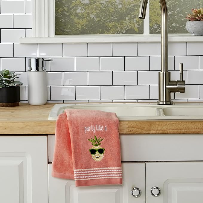 SKL HOME by Saturday Knight Ltd. Party Pineapple 2 Pc Hand Towel Set, Coral Pink
