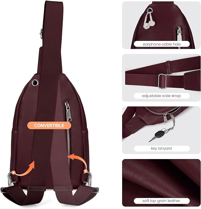 befen Anti Theft Genuine Leather Sling Bag for Women RFID Small Crossbody Bag Chest Bag Leather Fanny Packs for Travel