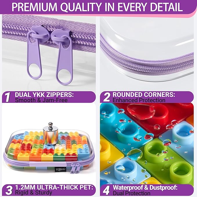 6 Pack Clear Hard Shell Zipper Case, Hard Plastic Organizer Pouches for Travel, Small Items, Makeup, Electronics & Art Supplies - Crush-Resistant & Waterproof Storage (Purple)
