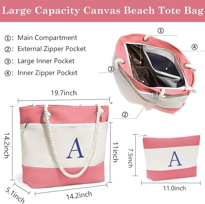 YOOLIFE Beach Bags for Women - Travel Canvas Beach Tote, Pool Waterproof Bag, Travel Essentials, Gifts for Women Birthday