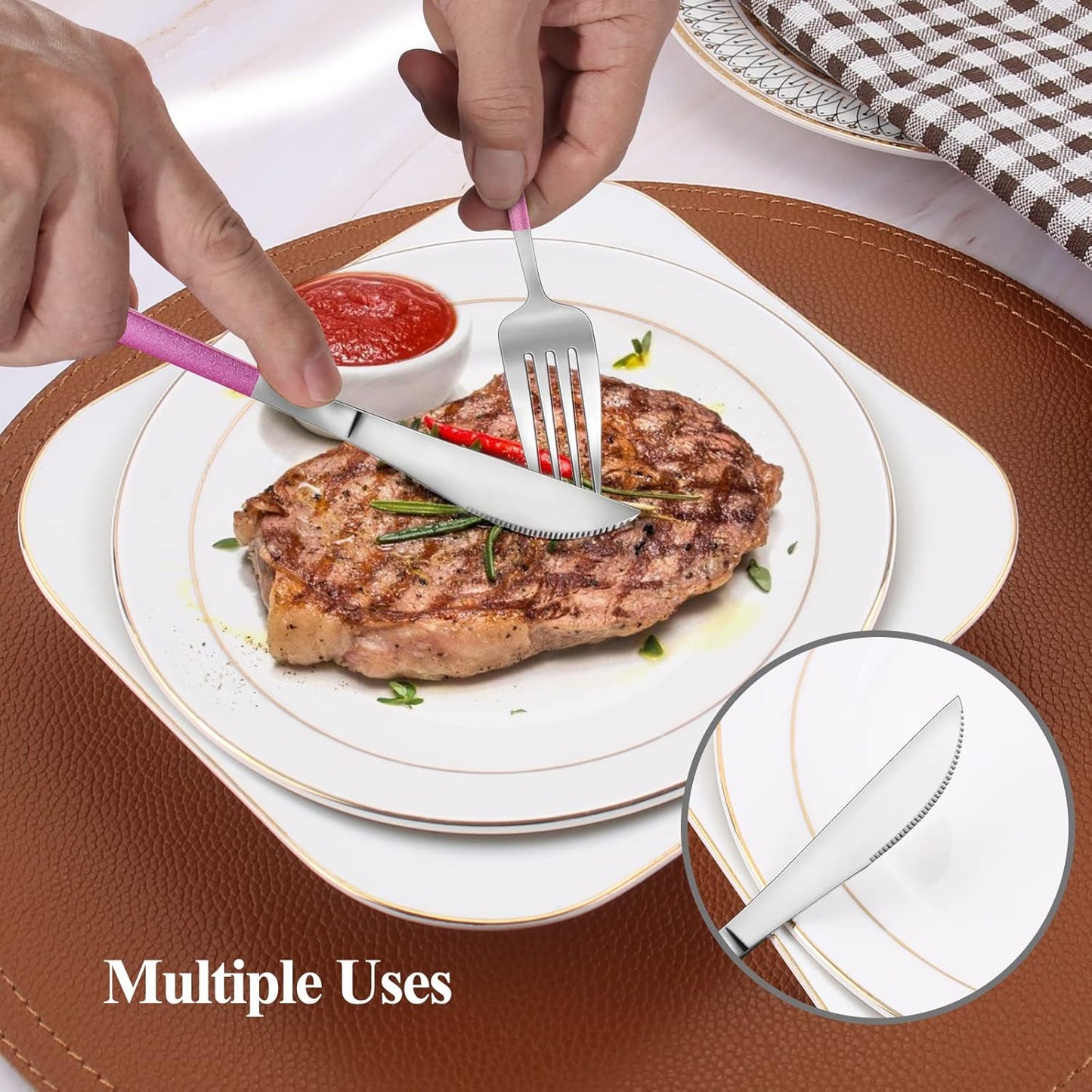 Mirror Silver Rosy Silverware Set, 20-Piece Stainless Steel Flatware Set, Satin Finish tableware Cutlery Set, Service for 4, Home and Restaurant, Dishwasher Safe