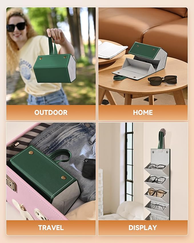 CO-Z Travel Sunglasses Organizer, Foldable Travel Sunglass Case with 5 Slots for Multiple Pairs, Portable Eyeglasses Holder