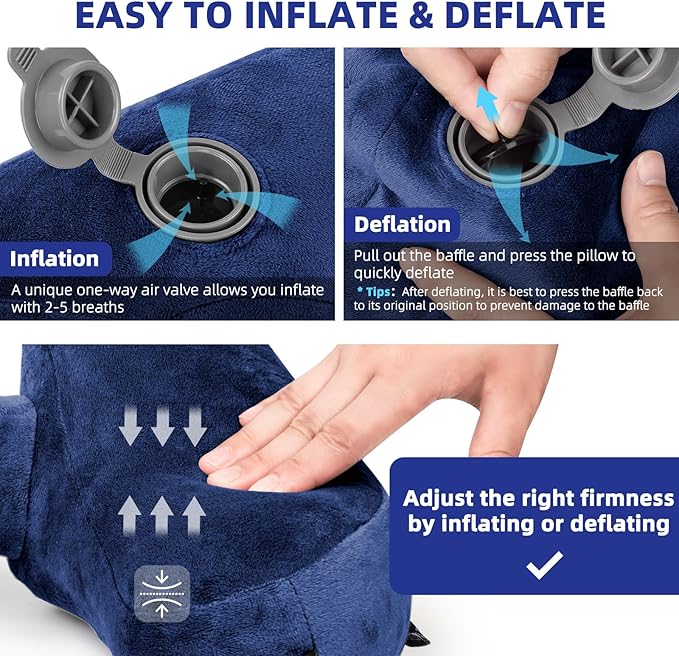 Inflatable Travel Pillow, H-Shape Inflatable Neck Pillow for Traveling on Plane, Washable Cover Travel Pillow Airplane Pillow for Neck Support, Blow up Neck Pillows for Air Travel
