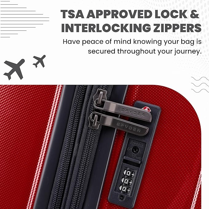Spyder Rails Expandable Hardside Upright Suitcase with 360° Spinner Wheels, TSA Approved Lock (Red, Carry-On)