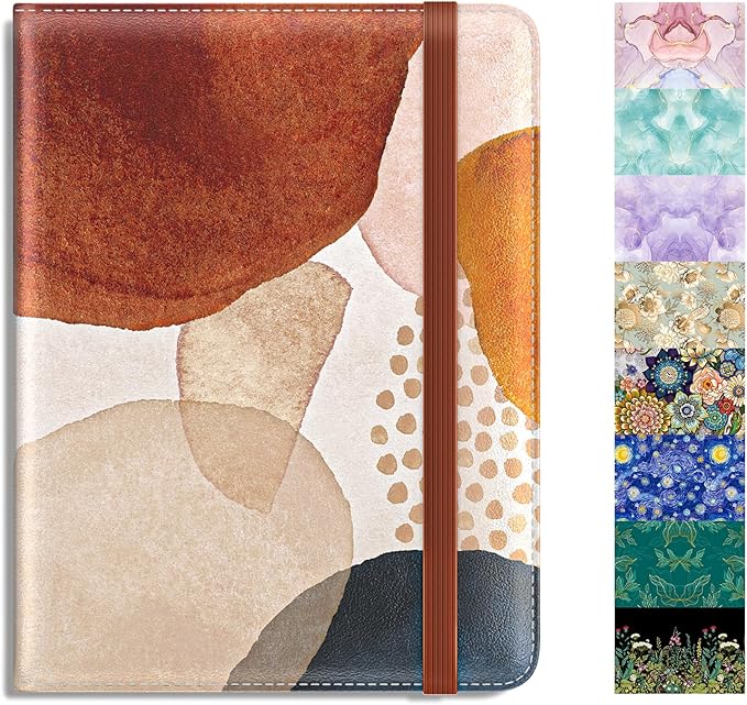 Rimilak Passport Holder, RFID Blocking Passport Cover Wallet Travel Essentials, Leather Travel Air Ticket Documents Organizer Protector for Women and Men, Abstract Art