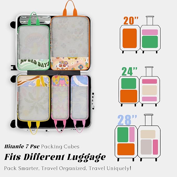 7 Pcs Compression Packing Cubes Travel for Suitcases, Luggage Organizer Washable Storage Bags Set for Backpack Travel- Packaging Cubes for Carry-Ons and Storage