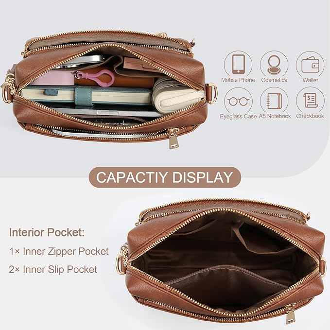 Small Leather Crossbody Bags for Women Anti theft Purses and Handbag Shoulder Hangbag with Wide Strap Tassel