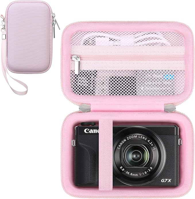 RAIALL Camera Case for Canon PowerShot SX740 HS/ SX730 HS/ SX720 HS/ SX620 HS Digital Camera, Hard Carrying Case Protective Travel Bag, Mesh Pocket for Batteries and USB Cable, Jelly Pink