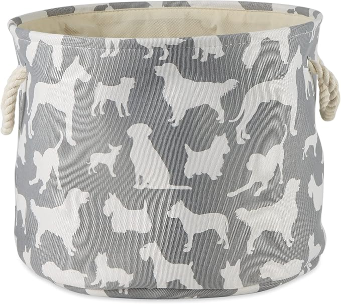 Bone Dry Pet Storage Collection Collapsible Bin, Medium Round, 12x15, Gray Dog Show Print