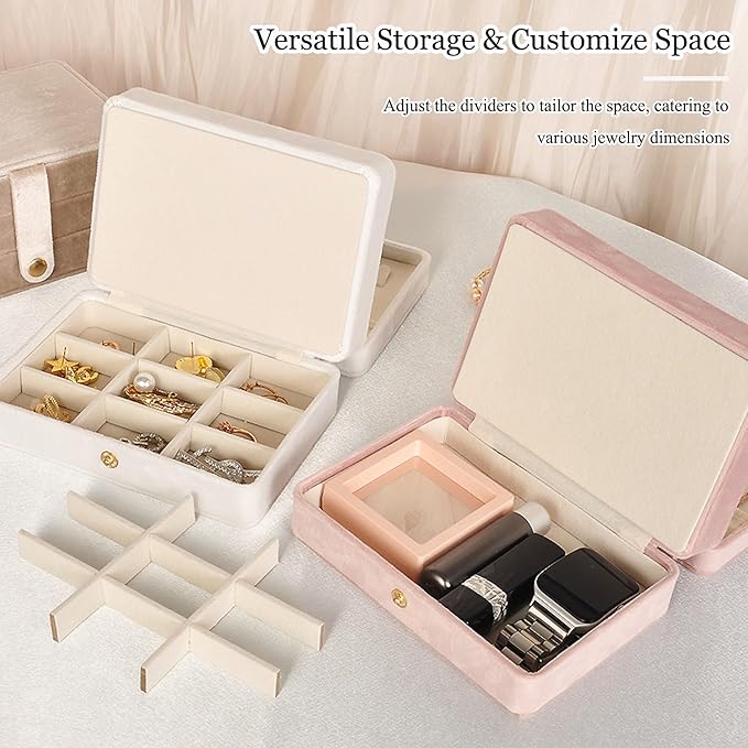MODENGKONGJIAN Jewelry Organizer Box, 2-Layer Large Jewelry Storage Case, Portable Travel Jewelrys Display Holder for Earrings, Necklaces, Bracelets (Beige, PU Leather)