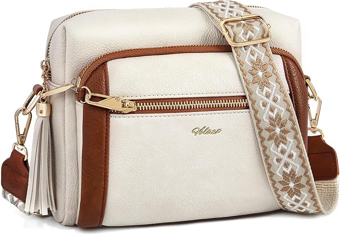 Small Leather Crossbody Bags for Women Anti theft Purses and Handbag Shoulder Hangbag with Wide Strap Tassel