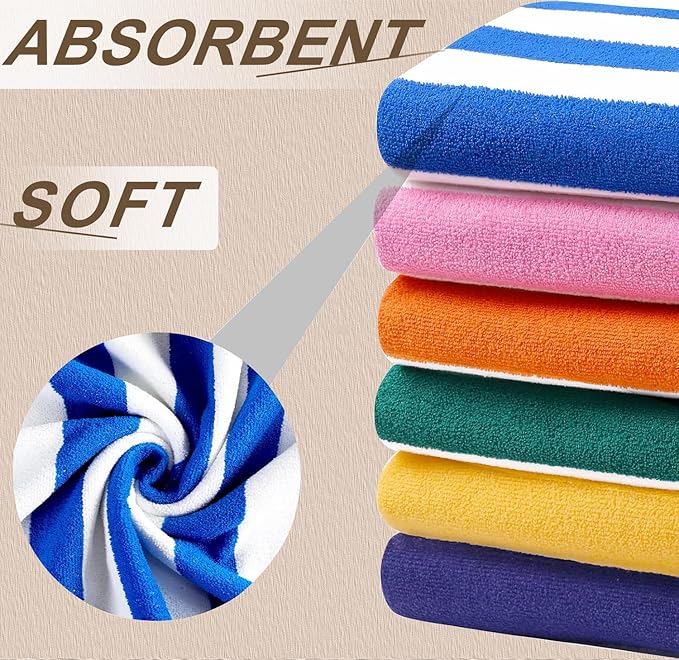 Genovega 6 Packs Oversized Stripe Beach Towel Thin Set for Women Men in Absorbent Big Extra Large XL Clearance Travel Family Toweling Accessories Essentials Adults Gift Stripe