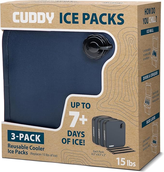 Cuddy Reusable Ice Packs for Coolers - 3 Pack - Premium Long Lasting Freezer Packs for Ice Chest & Camping