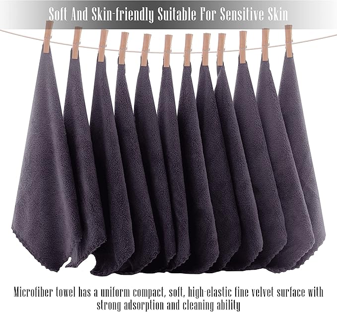 TENSTARS 12 Pack Premium Washcloths Set - Quick Drying- Soft Microfiber Coral Velvet Highly Absorbent Wash Clothes - Multipurpose Use as Bath, Spa, Facial, Fingertip Towel (Grey)