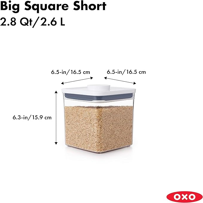 OXO Good Grips 3-PC Small Square Short POP Container Set, White,Grey and OXO Good Grips POP Container - Airtight Food Storage - 2.8 Qt for Rice, Sugar and More